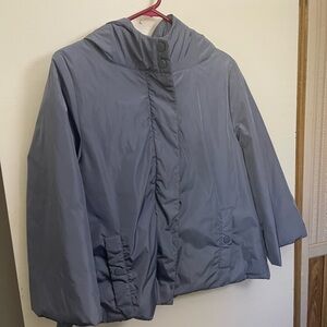 a.n.a. Hooded blue puffeJacket, zip & snap closure, water resistant, 3/4 sleeve